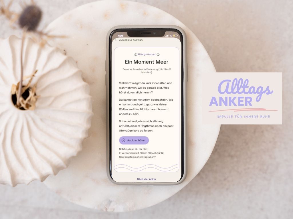 Alltags-Anker auf dem Handy: Impulskarte Ein Moment Meer mit Audio, für ein überreiztes Nervensystem